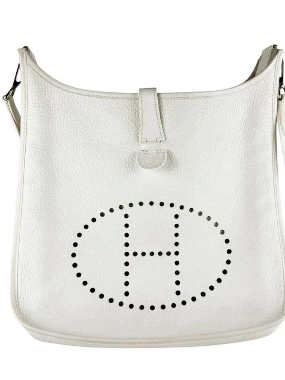 HERMES Evelyne II GM Shoulder Bag White/Silver Taurillon Clemence